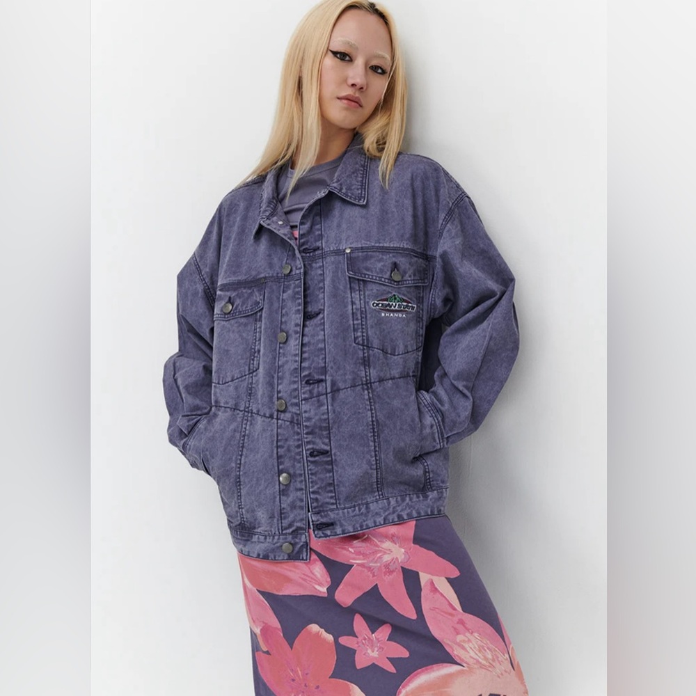 NWT Ghanda Ocean State Women’s Abyss Purple Trestle Denim Jacket Size Small
